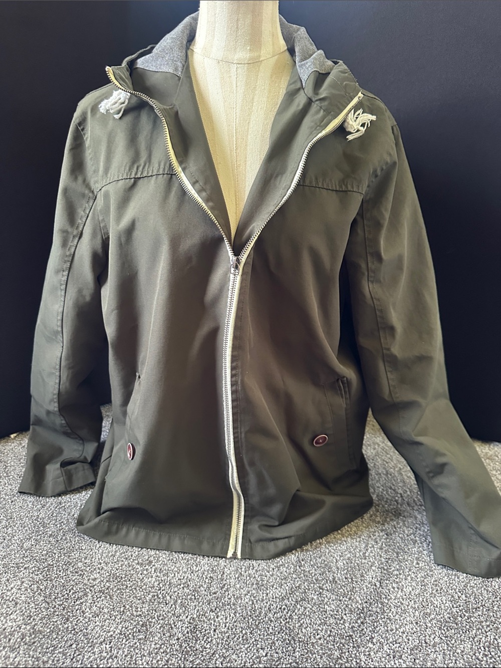 Brave Soul Men’s Olive Green Hooded Zip Utility Jacket